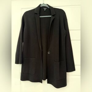 Talbots Knit Sweater Blazer Petite Medium Black Pockets NWOT